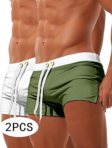  Pánské plavecké šortky 2 ks, plážové šortky, elastický pas, stahovací šňůrka, kapsa na zip, jednobarevné, rychleschnoucí, prodyšné, ke kolenům, ležérní, denní, plážové, dovolené, módní, mikroelastické