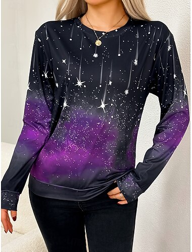  Dames Trui-sweatshirt Grafisch Abstract Modieus Casual Lange mouw Strakke ronde hals Normale tops Straat Dagelijks gebruik Casual Afdrukken Paars Herfst Winter