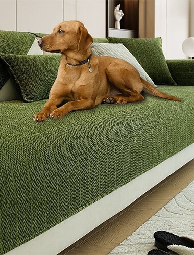 ensfarget sofatrekk for hunder chenille oppgradert fløyel ripebestandig fiskebensmønster sofatrekk kjæledyrvennlig