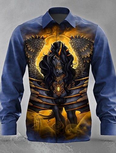  Pánské Zvíře Kůň Křídla Košile Košile na knoflíky Dlouhý rukáv Temný gotický styl Dovolená Streetwear Léto Jaro Přehnutý 3D tisk košile s límečkem Černá Fialová Hnědá Tmavomodrá