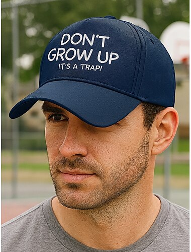  Men’s Funny Embroidered Baseball Cap – “Don’t Grow Up It’s a Trap!” Adjustable Dad Hat for Adults and Teens, Casual Outdoor Streetwear