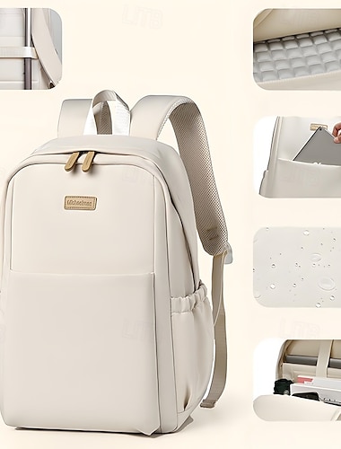  Sac à dos unisexe blanc imperméable pour ordinateur portable avec compartiment rembourré, sac d'école et de voyage multi-poches de grande capacité pour l'université, le travail et l'utilisation quotidienne
