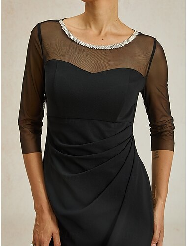  Dam Maxiklänning Sheath Dress Elegant Födelsedag Formell Ensfärgat 3/4 ärm Rund hals Svart Sommar Vår Höst