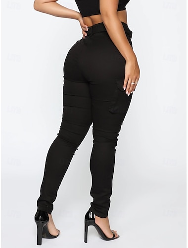  Femmes Pantalons Cargo Chinos Occasionnel Athlétique Longueur complète Naturel Uni Multi-poches Confortable Respirabilité Sport & Loisir Décontracté Quotidien Noir Printemps Automne Coupe régulière