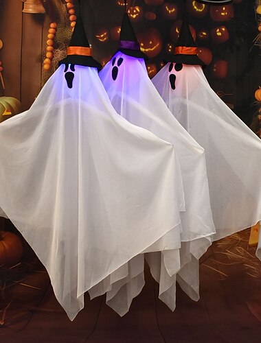  ハロウィーン吊り下げゴーストデコレーション3個パック、ハロウィーン屋外装飾用の死神、お化け屋敷小道具用の空飛ぶ幽霊、不気味なパーティーデコレーション