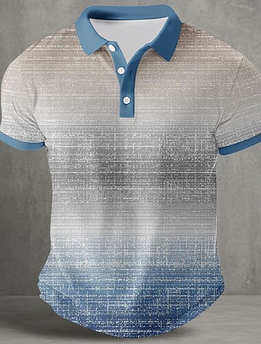  Męskie Gradient Geometryczny Gra polo Koszulki sportowe polo Krótki rękaw Koszulki polo Koszule z kołnierzykiem Codzienny Athleisure Guziki Lato Błękit jeziora Niebieski Fioletowy