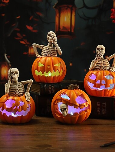  1 τεμάχιο Halloween μην ακούς, μην παρακολουθείς, μην μιλάς Halloween λαμπερό κρανίο κολοκύθας επιτραπέζιο διακοσμητικό φωτιστικό εσωτερικού χώρου εστιατόριο πάρτι Halloween φεστιβάλ διακόσμηση φώτα