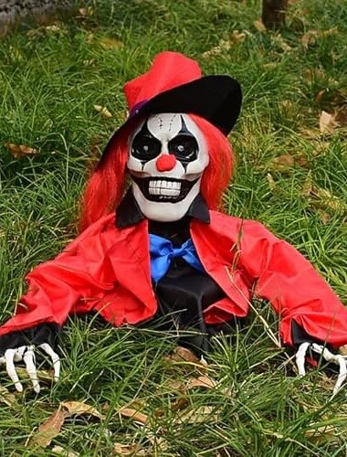  Τρομακτική διακόσμηση για το Halloween με ζόμπι και κλόουν, με φωτιζόμενα μάτια, γλυπτά, ιδανικά για πάρτι Halloween, εξωτερική αυλή, κήπο, εσωτερική και εξωτερική διακόσμηση