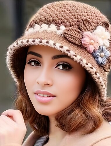  Cappello da pescatore vintage all'uncinetto con fiori, spesso e antifreddo, caldo, da pescatore, per l'uso quotidiano in autunno da donna. & inverno
