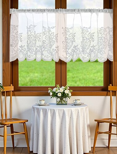  Tende a manto in pizzo a strati, lunghe, vintage, floreali, corte, stile fattoria, per piccole finestre, bar, cucina, tende con fondo smerlato e ricamo, 1 pannello