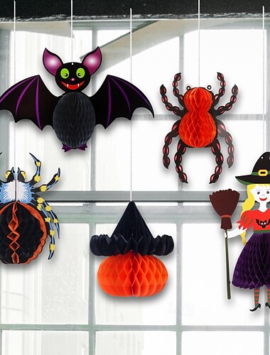  Halloween-Dekorationen Kürbis Spinne Katze Wabenball Charm Papier einfach zu installieren