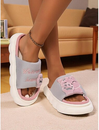  Pantuflas con diseño de pata de gato para mujer: pantuflas suaves de interior con suela de espuma y punta abierta, ideales para la vida en el dormitorio, la relajación en casa y las tardes acogedoras.