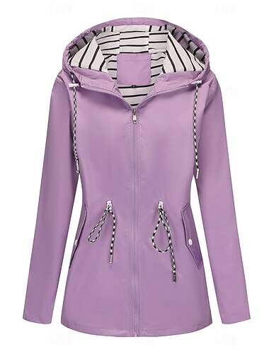 Damen Mantel Wasserdicht Bequem Tasche Vollreißverschluss Kordelzug Mode Streetstyle Einfach Outdoor Alltagstauglich Lang Mit Kapuze Normale Passform Langarm Oberbekleidung Schwarz Gelb Rosa Herbst