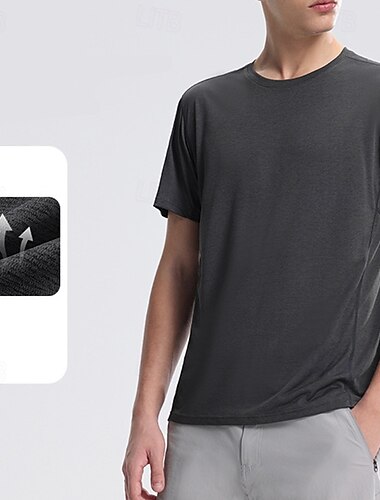  Herre Performance skjorte Sport-T-shirt Kortærmet Rund hals Toppe Udendørs Hurtigtørrende Letvægt Svedreducerende Åndbart Polyester Mørkegrå Sort Hvid Tennis Golf Løb
