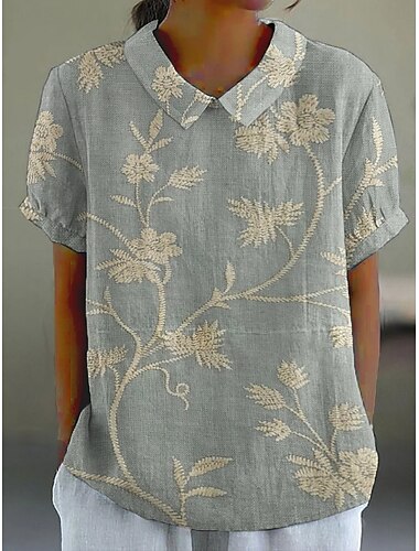  Naisten Paita Kukka Päivittäin Vapaa-aika Lyhythihainen Paitapuserokaula-aukko Tavalliset topit Päivittäin Pyhäpäivä Napit Painettu Punastuvan vaaleanpunainen Sininen Apila Khaki Harmaa Kesä Kevät