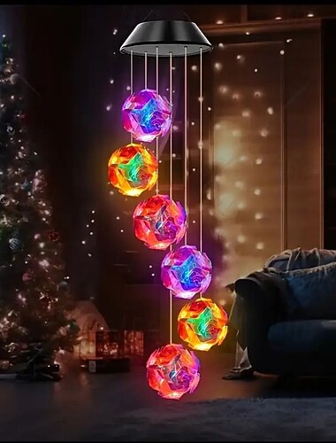  Solcellsdriven rgb färgskiftande magisk boll vindklocka utomhus vattentät flamingo vindklocka trädgårdslampa för utomhus trädgård balkong terrassdekor jul nyårspresent