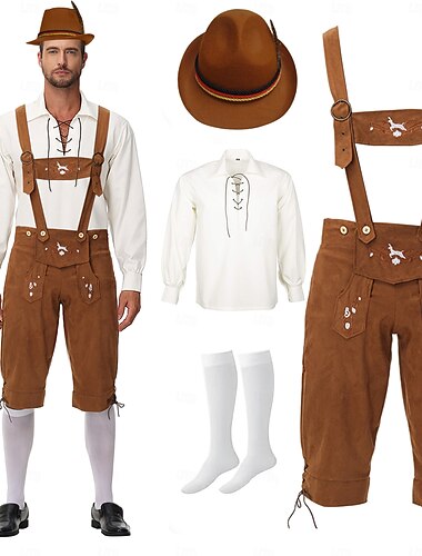  Oktoberfest Lederhosen Tričko Alpský klobouk Bavorský němčina Louky Pánské Karneval Párty Pivní festival Tradiční Styl Tkanina Halenka Kraťasy Úbory