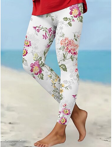  Damen Leggings Urlaub Vintage Mode Volle Länge Hohe Taille Blumen Grafik Drucken Weich Atmungsaktiv Dehnbar Outdoor Täglich Rote Grün Amethyst Sommer Frühling Herbst Winter Schmale Passform