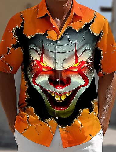  Halloween Per uomo Diavolo Pagliaccio Strappato Camicia Camicia Estiva Camicia con Bottoni Manica Corta Gotico punk oscuro Ferie Abbigliamento casual alla moda Estate Primavera Collo ripiegato Stampa
