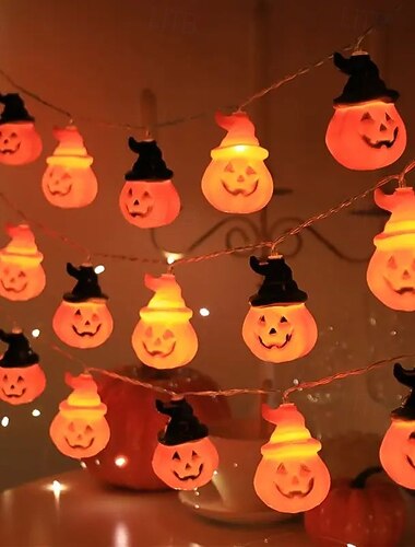  Halloween-Hut-Kürbis-Lichterketten 2m 10led batteriebetriebene Halloween-Dekorationen Garten Balkon Veranda Fensterdekoration