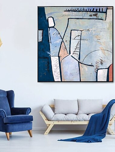  ציור שמן בעבודת יד על בד קיר אמנות קישוט תמונה מרובעת מודרנית רטרו מופשטת לעיצוב הבית מגולגל ללא מסגרת לא מתוחה