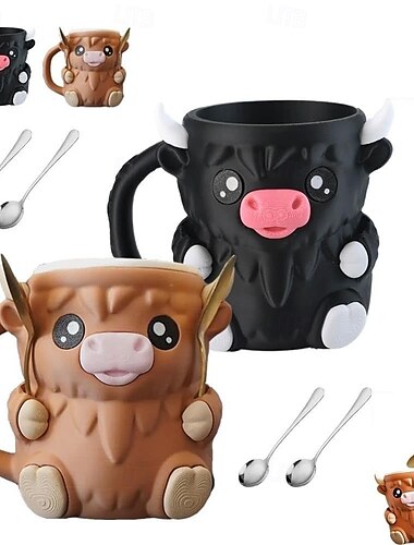  Highland Cow fagylalttartó, újrafelhasználható jégkrémtartók fagyálló fogantyúval és két kanállal, szivárgásmentes jégkrémpohár, hangulatos ajándék a Highland szerelmeseinek