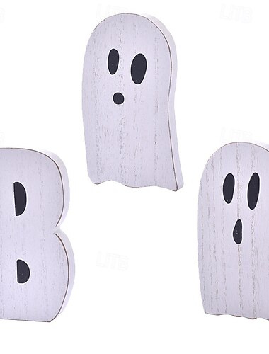  Halloween-spøkelse, trelagsbrettdekor, skummelt halloween-bordskilt, rustikk spøkelsesfestivaldekorasjon til hjemmekjøkkenfest