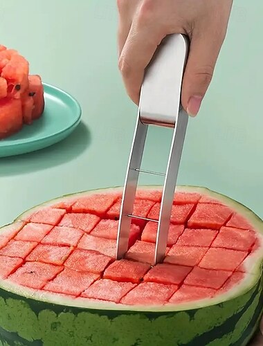  Wassermelonenschneider aus Edelstahl 304, schneller 5-Sekunden-Schnellschneide-Obstschneider, langlebiges Küchenwerkzeug zum einfachen Schneiden und Würfeln von Wassermelonen