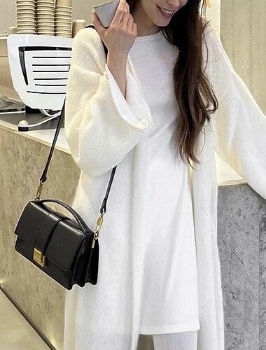  Per donna Felpa Cardigan Moda Streetwear Quotidiano Tinta unica A Coste Aperto davanti Lavorato a maglia Manica Lunga Top lunghi Maglia Ferie Uscire Weekend Bianco Giallo Autunno Inverno