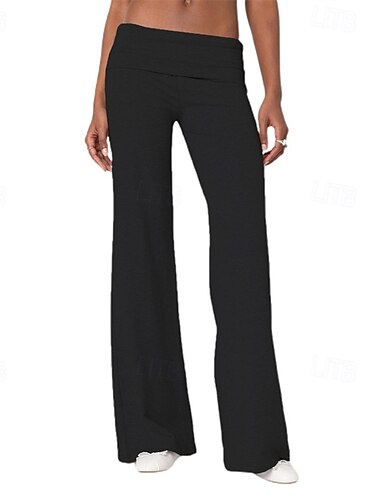  Dames Breed Been Broeken Palazzo-broek Modieus Streetwear Volledige lengte Natuurlijk Effen Elastische taille Ademend Comfortabel Straat Alledaagse kleding Uitgaan Wijn Zwart 1 # Zwart Lichtgrijs