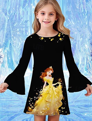  Mädchen' 3D Cartoon Kleid Rüschenkleid Langarm Sommer Frühling Urlaub Täglich Ferien Schön Süß Kinder 4-12 Jahre Freizeitkleid Knielang Normale Passform