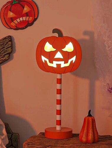  Veilleuse d'Halloween en bois, lampe citrouille d'Halloween, lampe fantôme à piles, lampe chauve-souris, lampe crâne, lampe décorative d'intérieur pour chambre à coucher