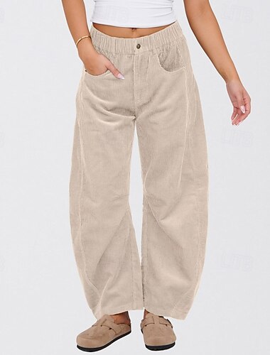  Per donna Gamba larga Pantaloni in velluto a coste Pantaloni Eleganti Streetwear Casual Lunghezza intera Naturale Semplice Tasca Elastico in vita Confortevole Streetwear Ferie Weekend Grigio scuro