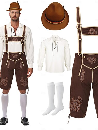  Oktoberfest Lederhosen Tričko Alpský klobouk Bavorský němčina Louky Pánské Karneval Párty Pivní festival Tradiční Styl Tkanina Halenka Kraťasy Úbory
