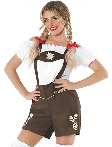  Oktoberfest يديرهوسين قميص البافارية ألماني ميونيخ المراعي نسائي مهرجان مناسب للحفلات مهرجان البيرة قماش النمط التقليدي