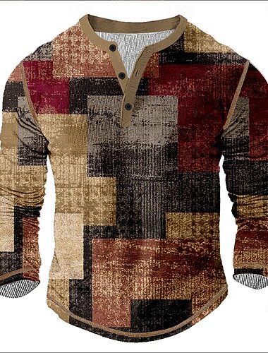  Homme Graphique Géométrique Chemise Henley T-shirt manche longue ancien Mode Designer Extérieur Occasionnel Quotidien Printemps & Automne Toutes saisons Marron foncé Pourpre Bleu foncé Henley T-shirt