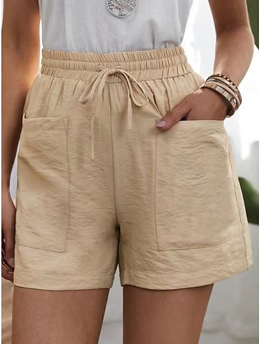  Dame Shorts Sommershorts Strandshorts Casual shorts Ferie Mote Gatemote Kort Høy Midje عادي Snorer Lomme Komfort Lettvekt Myk Elastisk utendørs Gate Ferie Hvit Rosa Blå Kakifarget Sommer Vår Normal