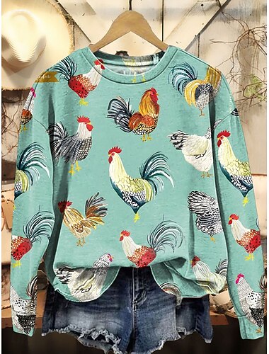  Mulheres camisolas Gráfico Animal Casual Manga Longa Gola Redonda Tops regulares Rua Dia a Dia Imprimir Verde Claro Verde Outono Inverno