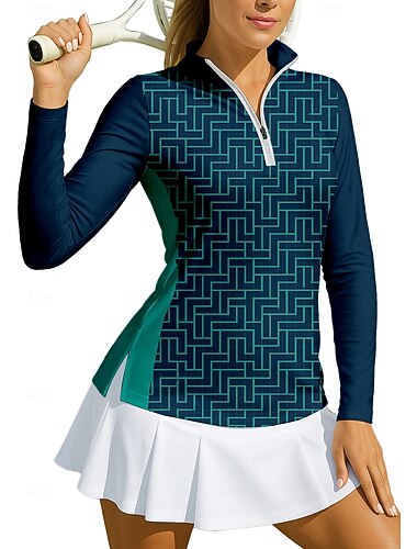  Damen Geometrisch Sporthemd Golf-Poloshirt Tennis Shirt Tennis-T-Shirt Langarm Reißverschluss Blumen UPF50+ UV-beständig Hohe Elastizität Feuchtigkeitsableitend Atmungsaktiv Tennis Golfspiel