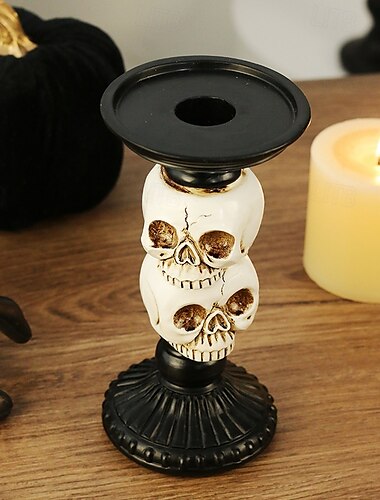  Halloween Resin Figurine Scary Skeleton Crow Candle Holder Gothic Spooky Decor for Home Tabletop Haunted House Party Decoration Creepy Holiday Resin Ornament Accessory