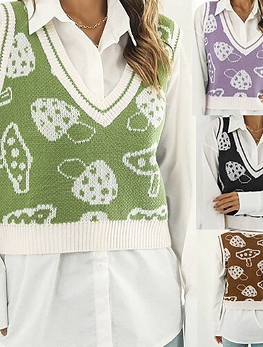  Per donna Gilet Maglione Casual Grafico Spesso Scollo a V Lavorato a maglia Senza Maniche Top Regolari Maglia Quotidiano Ferie Uscire Viola Verde Autunno Inverno