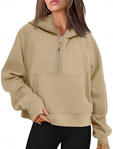  Női Pulóver Hoodie pulóver Sima Alkalmi Hosszú ujj Kapucni Normál felsők Utca Hétköznapi Kollázs Cipzár Zseb Fehér Arcpír rózsaszín Khakizöld Szürke Ősz Tél