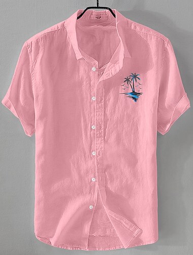  Per uomo Camicia Camicia di lino Camicia Estiva Camicia da Spiaggia Camicia con Bottoni Albero di Cocco Vacanza Ferie Nero Bianco Rosa Blu Manica Corta Collo ripiegato Estate Abbigliamento