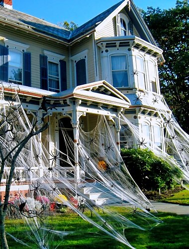  1200 sqft Spinnennetze, Halloween-Dekoration für draußen, Halloween-Spinnennetz-Dekoration mit 60 künstlichen Spinnen, super dehnbares Spinnennetz für Halloween-Dekoration, Halloween-Heimdekor,