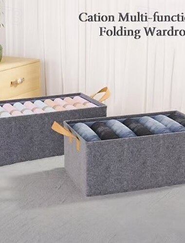  2 Pack Cation Multi-Functional Folding Wardrobe Storage Boxes, Thick Fabric Organizers for Clothes, Pants, Dorm Room and Home Closet Storage Bins