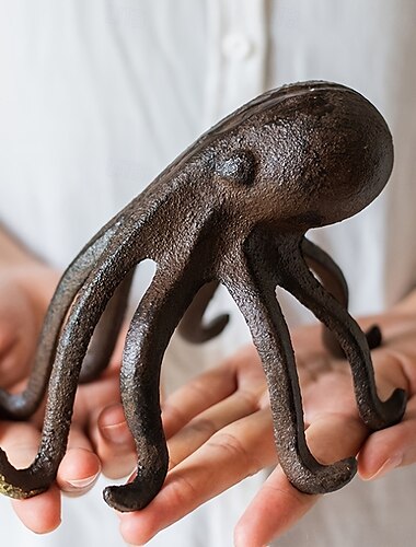  vielseitiger Oktopus aus Gusseisen – dekorative Figur mit nautischem Thema, Telefonhalter – Metallkunststatue, kein Strom für den Innenbereich erforderlich &Verwendung im Freien Weihnachten Halloween