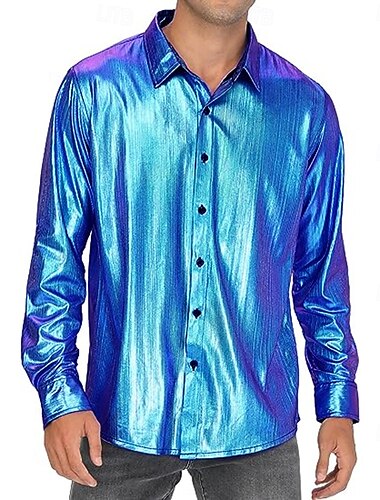  Discoteca Anos 80 Metálico Brilhante Blusa / Camisa Baile de Máscara Discoteca Côr Sólida Homens Fantasia de Carnaval Baile de Máscaras Festa / Noite Parada do Orgulho Mês do Orgulho Adulto Camisa