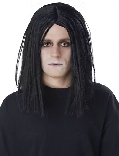  parrucca nera minacciosa per Halloween – parrucca scura per cosplay, feste in maschera, giochi di ruolo ed eventi spettrali