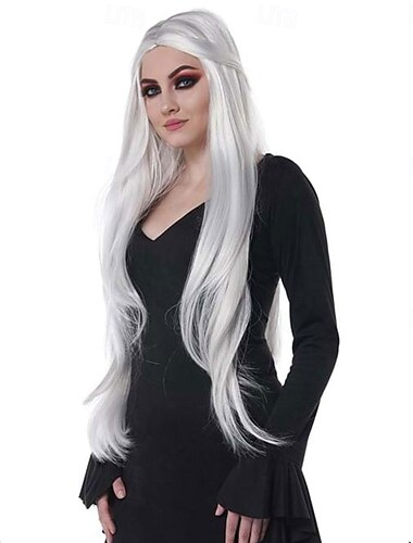  Long White Wig for Women, 28 Inches – Ideal for Halloween, Cosplay, Costume Party, and Fantasy Looks