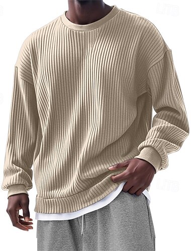  Voor heren Sweatshirt Abrikoos Blozend Roze Rood Marineblauw Groen Strakke ronde hals Effen Jacquard Geribd Met Textuur Brei-textuur Sport & Outdoor Dagelijks Feestdagen Polyester Streetwear Basic